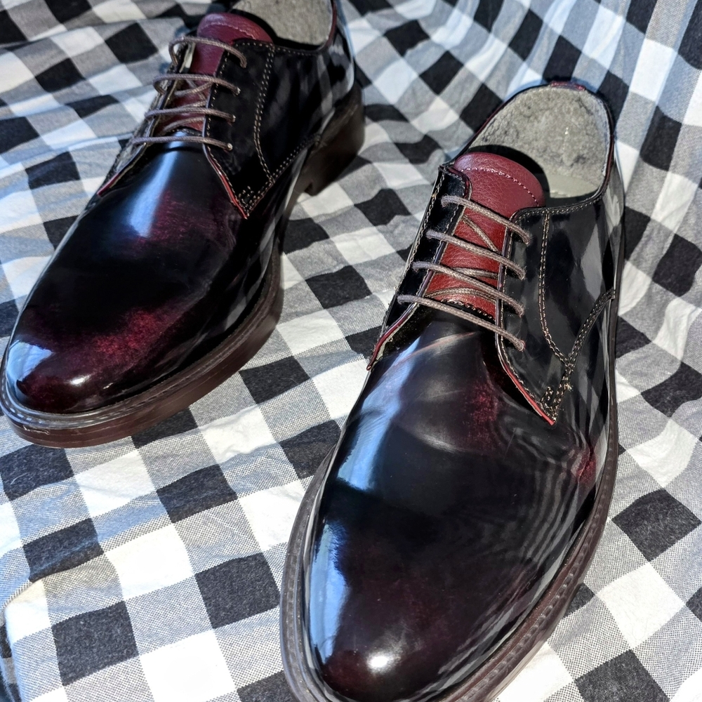 Topman Patent Leather Derby in Burgundy